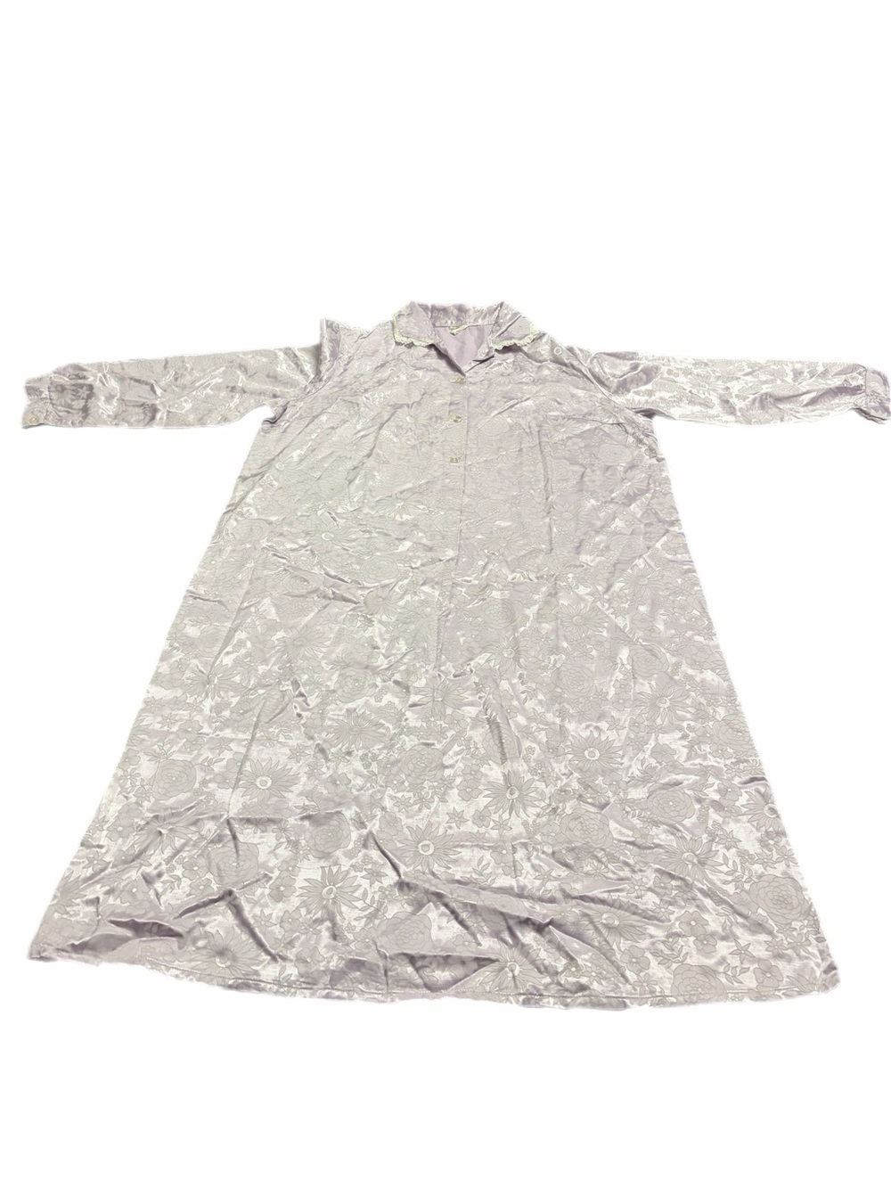 50s/60s European Vintage Cotton Floral Jacquard Midi Nightgown Midi (Lilac) L/XL - Picture 3 of 9